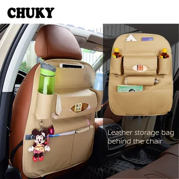 

CHUKY 1pcs Car Back Rear Multi-function Chair Back Leather Storage Bag For Renault megane 2 3 Kia rio ceed Mitsubishi lancer asx