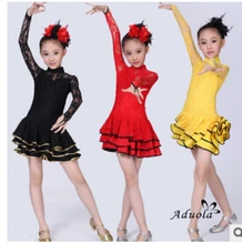 Free shipping black red yellow rumba latin dance dress headwear tango samba 100-150cm professional girl child dress costume
