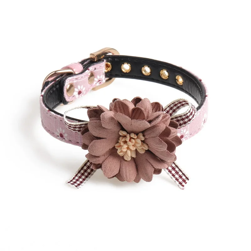 

Pet Collar Products Japanese Style Adjustable Pet Neck Strap Flower Shape Cat Bow tie PU Leather Small Dog Leads