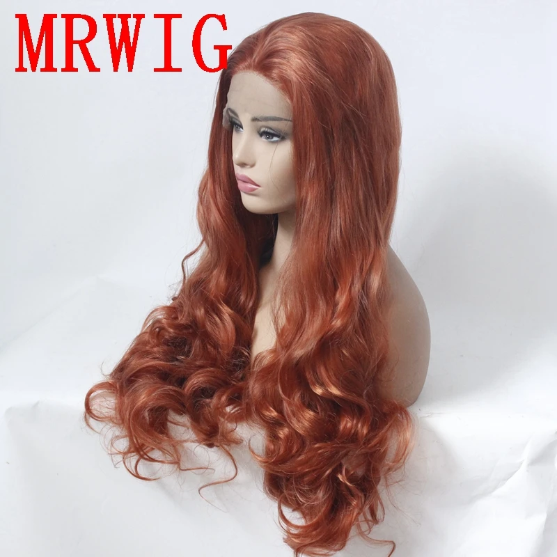 MRWIG long wavy 26in #130 hair color synthetic front lace wig free part heat resistant fiber cosplay wig
