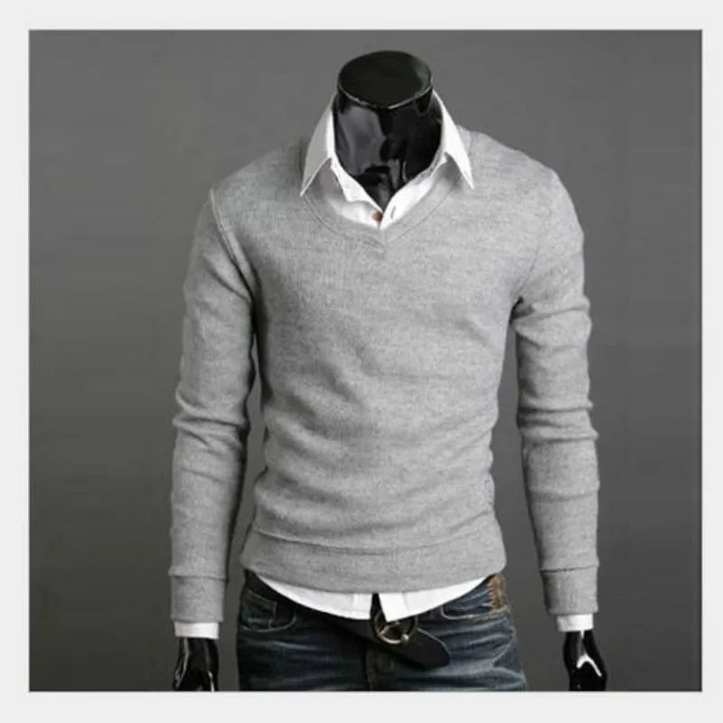 Осень и зима мужские свитера английский Ретро стиль хлопок тонкий свитер мужской v-образным вырезом джемпер