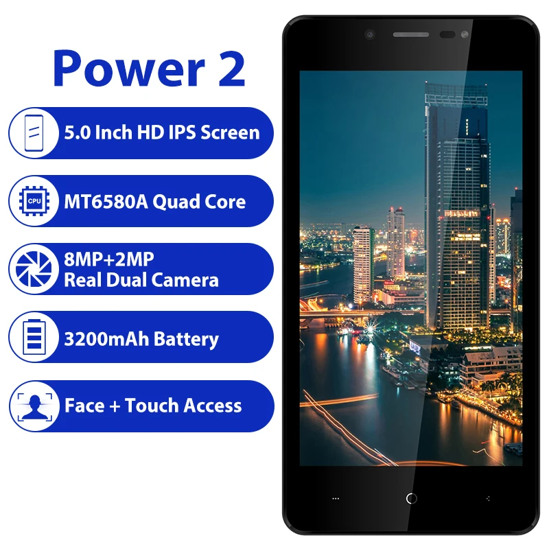 Мобильный телефон LEAGOO POWER 2 Android 8.1 5 дюймовый экран HD IPS ГБ ОЗУ 16 ПЗУ MT6580A четыре ядра