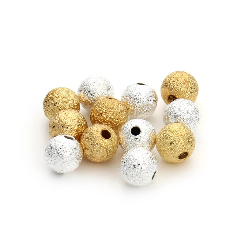 

100pcs/lot 4/6/8mm Gold/Silver Round Copper Spacer Beads Frosted Ball End Seed Beads For Necklace Bracelet Jewelry Making F3461