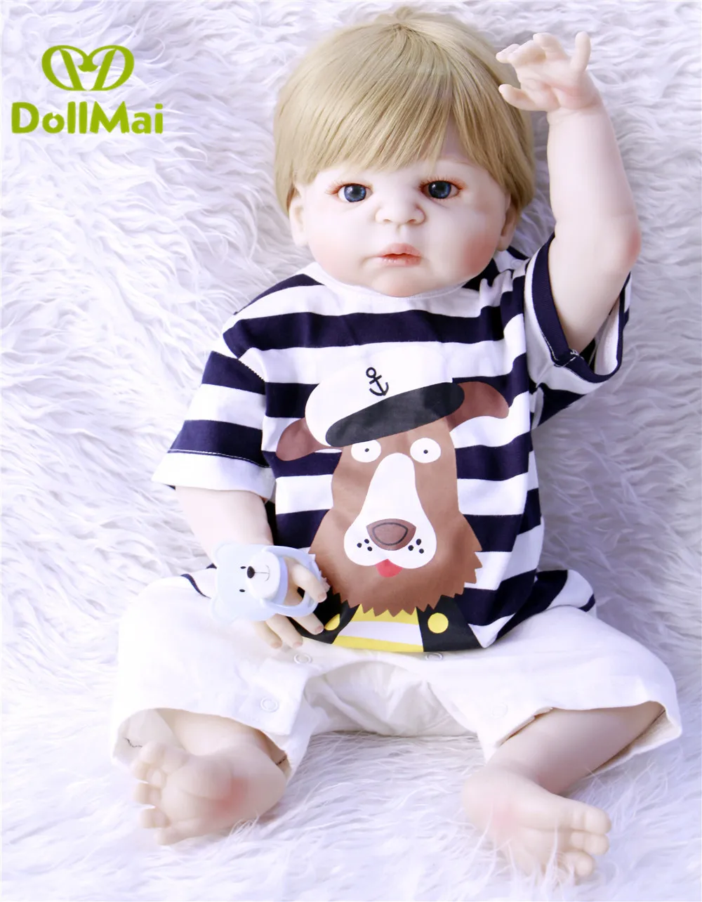 

23 Inch/57cm Realistic Reborn Babies Full Silicone Lifelike Boy Body Baby Dolls With blue/brown eyes Kids Sleeping Toy DOLLMAI