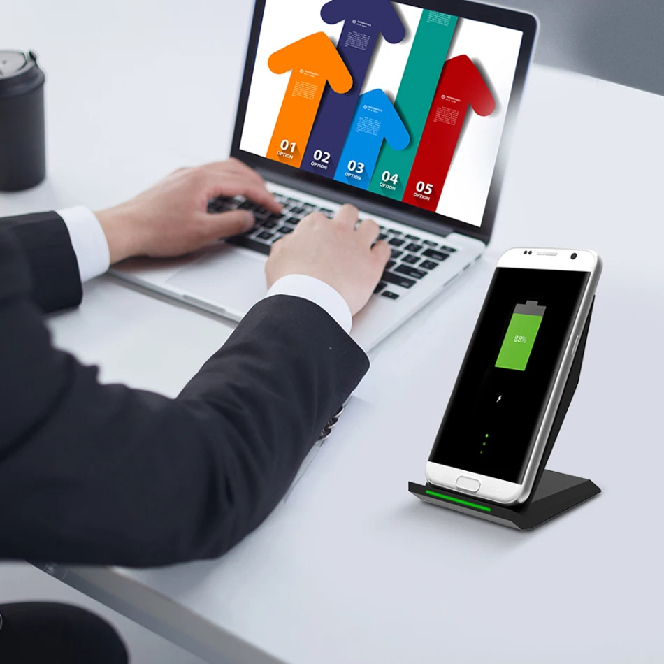 !ACCEZZ 2 in 1 Vertical Phone Stand Charger Fast Qi Wireless Charging For iPhone X 8 Plus XS Samsung Galaxy S8 S9 Desktop Charge (8)