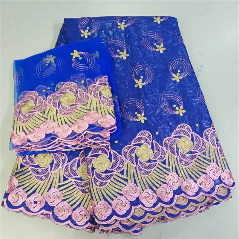 

African Bazin Riche Getzn Jacquard Fabric Guinea Brocade Fabric 5+2 Yards Beaded Basin With Mesh Lace Scarf For Lady 30