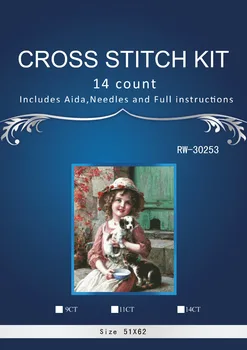 

Top Quality Lovely Hot Sell Counted Cross Stitch Kit Old World Holiday Ornaments Similar DMC RW-30253 cat and girl