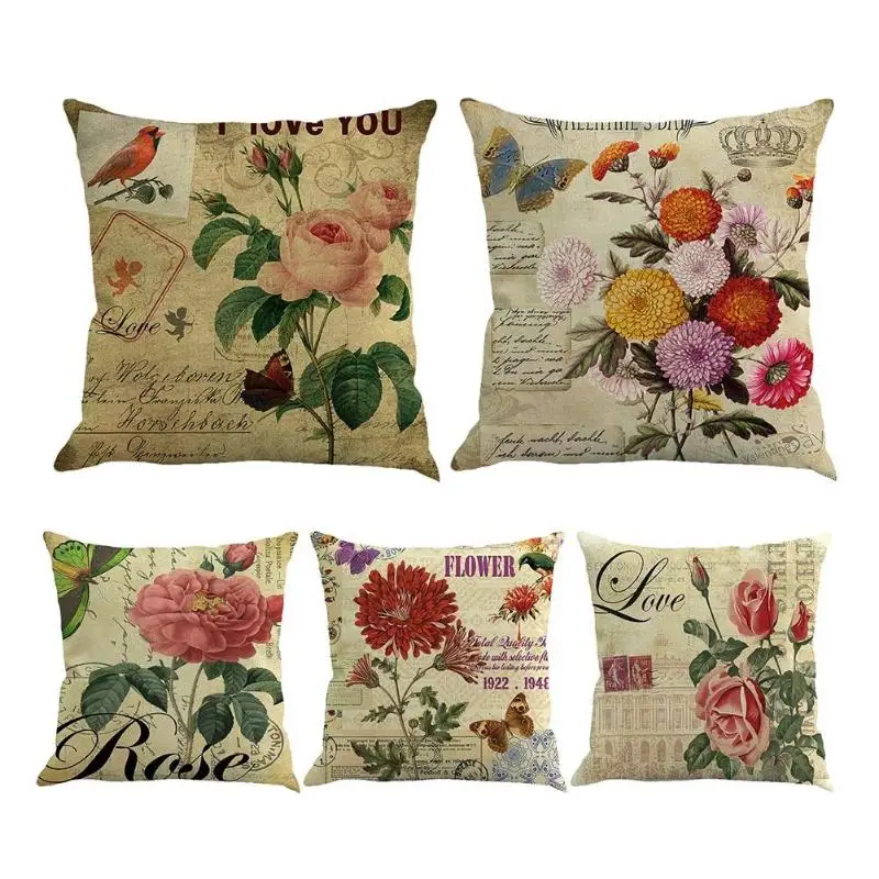 

2018 Summer Flower Pillows Case 45 x 45cm Home Cotton Linen Square Throw Pillow Cover Cushion PillowCase Cover