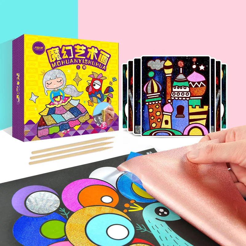 

Children Magic Color Paper DIY Art Craft Toy Kids Creative Stickers Drawing Handmade Scratching Paper Craft Kindergarten Toy