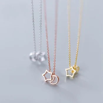 

MloveAcc Authentic 925 Sterling Silver Hollow Star Moon Pendant Necklaces Women Sterling Silver Jewelry Gift S925