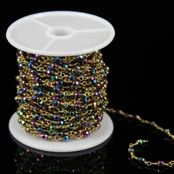 

Faceted Round Iron Pyrite Beads Chains,4mm,Rainbow Titanium Plated Pyrite Wire Wrapped Golden Plated Links Bracelets