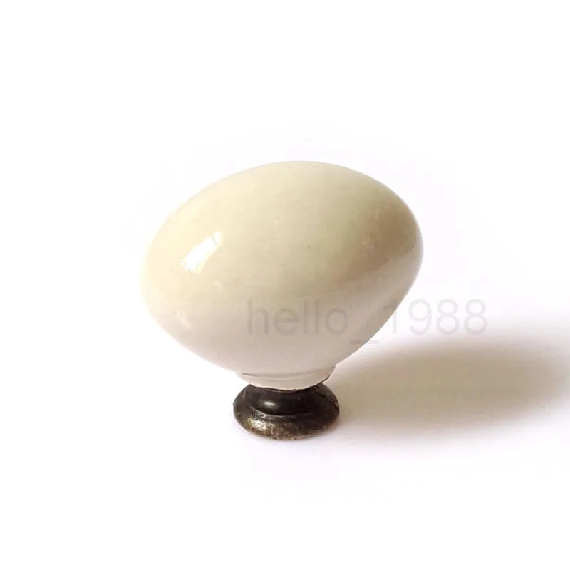 Oval Light Grey Ceramic Knob Cupboard Dresser Drawer Pull