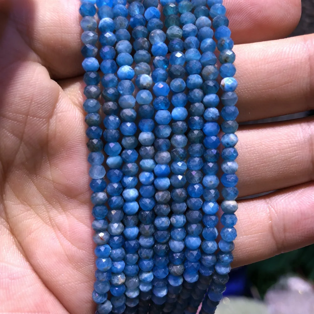 

5strings Lot,Natural Blue Apatite Beads,Faceted Semi Gem Roundel Beads,Tiny Spacer Gem jewelry Beads,approx 3x4mm,15.5"/str