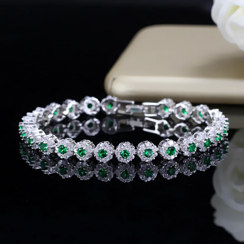 jewelry accessories BeaQueen Trendy Green and White Cubic Zirconia Stone Setting Ladies Tennis Bracelets Silver 925 Jewelry for Women B100 jewellery shop near me