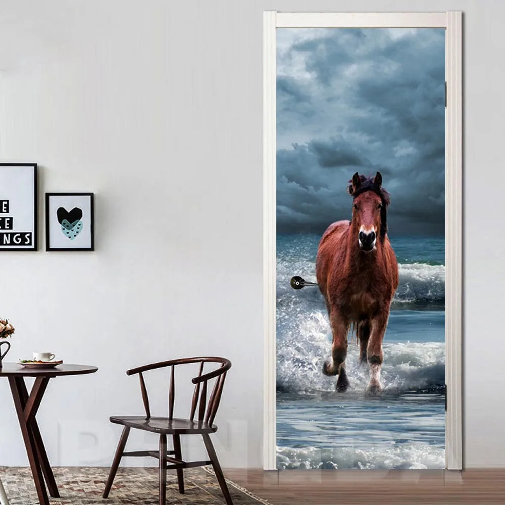 DIY ремонт Фреска водонепроницаемые обои принты Декор аниамл наклейка "лошадь" самоклеющиеся двери в спальню Фото домашний дизайн
