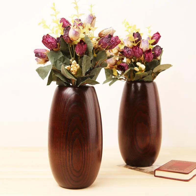 

Japan Style Solid Wooden Vase Oval Simulation Flowe Vaser Retro Decoration Flower Home/Office/Party/Bar Decor Birthday Gift