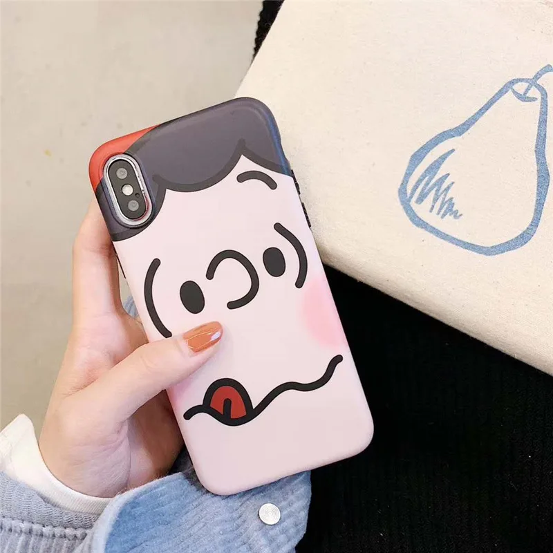 Super cute cartoon avatar for iphone 7 case silicone soft matte expression couple cover for iPhone 6s 7 8 plus X XR XS MAX funda