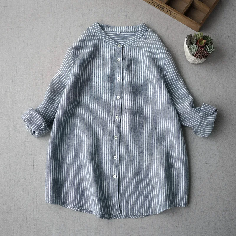 

Spring Autumn Women Casual Brief All-match Loose Plus Size Japanese Style Comfortable Water Washed Linen Shirts/Blouses