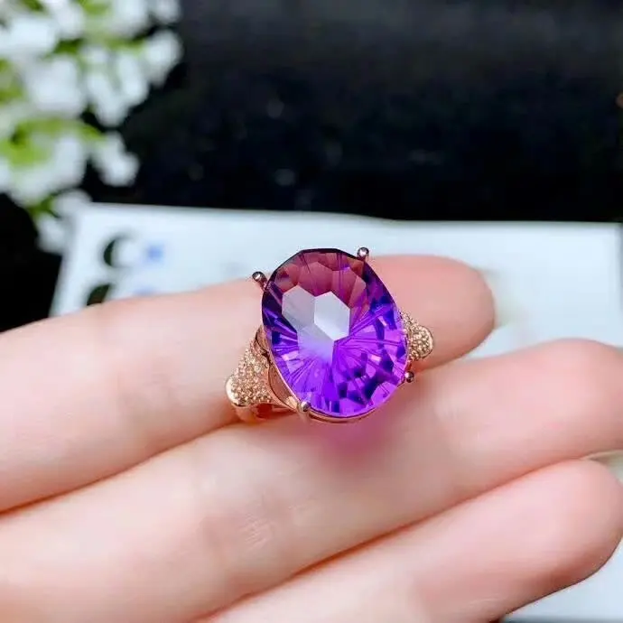 

shilovem 925 sterling silver Piezoelectric amethyst Rings fine Jewelry wedding bands open new plant gift bj121699agz