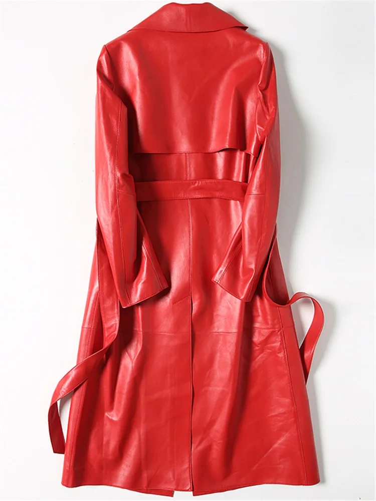 Ceinture Parka 100 Veste Rouge Couro Mouton Black Avec En Peau Véritable Cuir Femmes Survêtement Lx2536 Femme Réel De Manteau red Jaqueta Longue qwqZx7BC