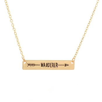 

30pcs/lot Fashion personality Bar Pendant Handmade Lettering"Wanderer"Necklace Jewelry relaxed style Bar Necklace