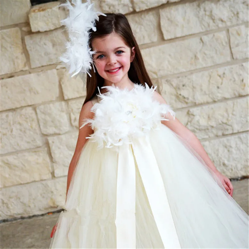 2 8Y Large Flower Baby Girl Tulle Tutu Dress Sleeveless Flower Girl Dress Gowns Handmade Wedding