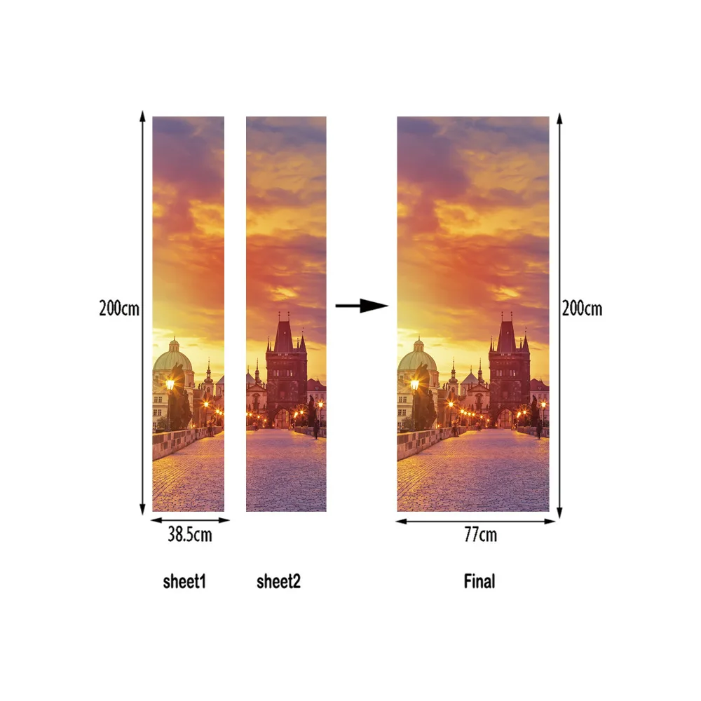 Виниловые наклейки с пейзажем на дверь в Праге от солнца, водонепроницаемые, сделай сам, домашний декор, Прямая поставка
