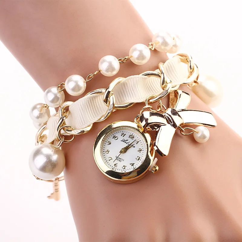 2018 Elegant Simulated Pearl Quartz Watch Bracelet For Women Cute Sweet Bowknot Girls Watches