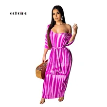 Echoine Women Casual Dress Tie-Dye Printed Asymmetrical Collar Three Quarter Sleeve Sash Lace Up Loose Plus Size Long Vestidos Echoine Women Casual Dress Tie-Dye Printed Asymmetrical Collar Three Quarter Sleeve Sash Lace Up Loose Plus Size Long Vestidos
