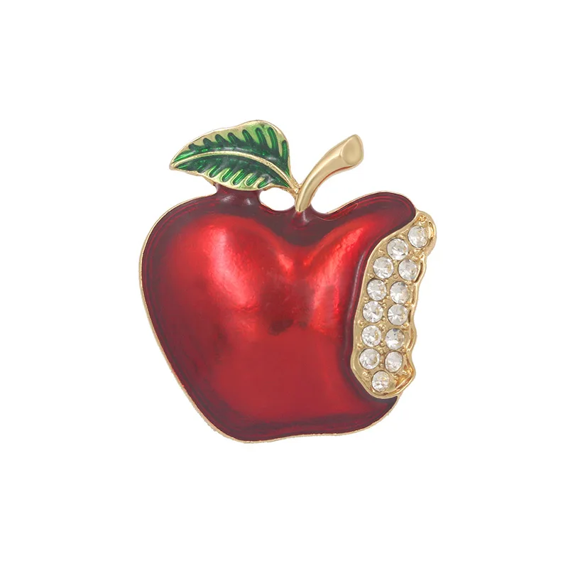 Baiduqiandu новейшие броши в виде яблок для женщин вечерние принадлежности модная одежда аксессуары прозрачный кристалл Красная эмаль фруктовый стиль