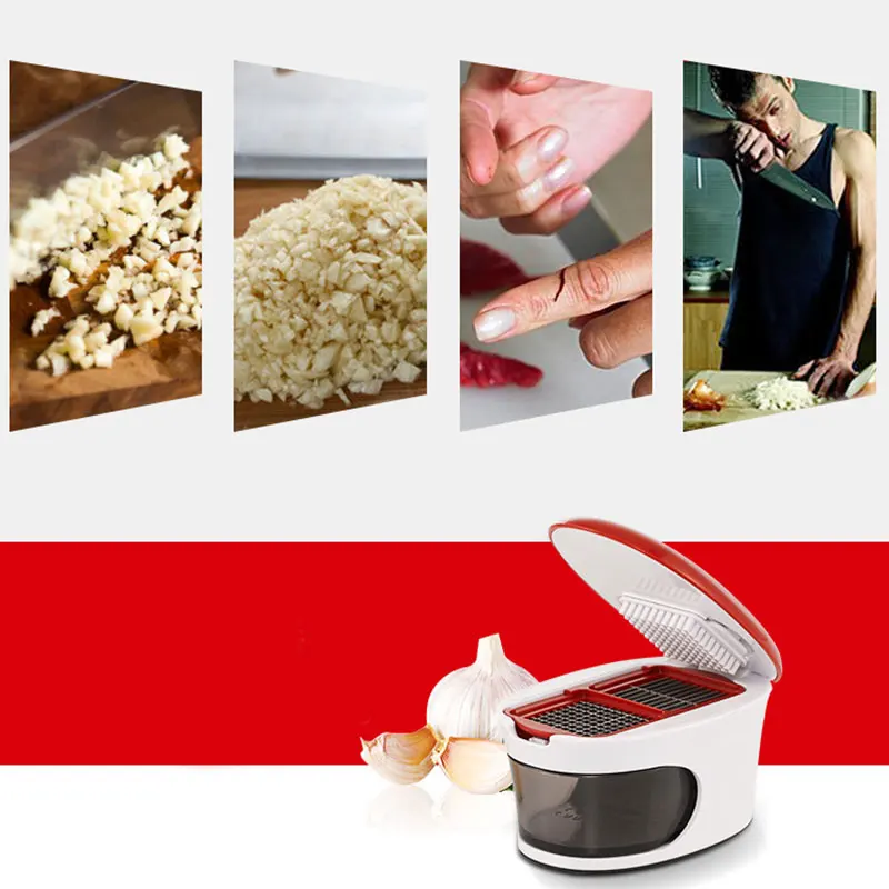 

Garlic Press Stainless Steel Blades Inbuilt Clear Plastic Tray Kitchen Tools Accessories Cuisine Gadgets Garlic slicer