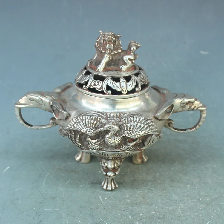 

Antique old QingDynasty silver Carved lion pot / censer ,handmade crafts,Decorationcollection&adornment,Free shipping