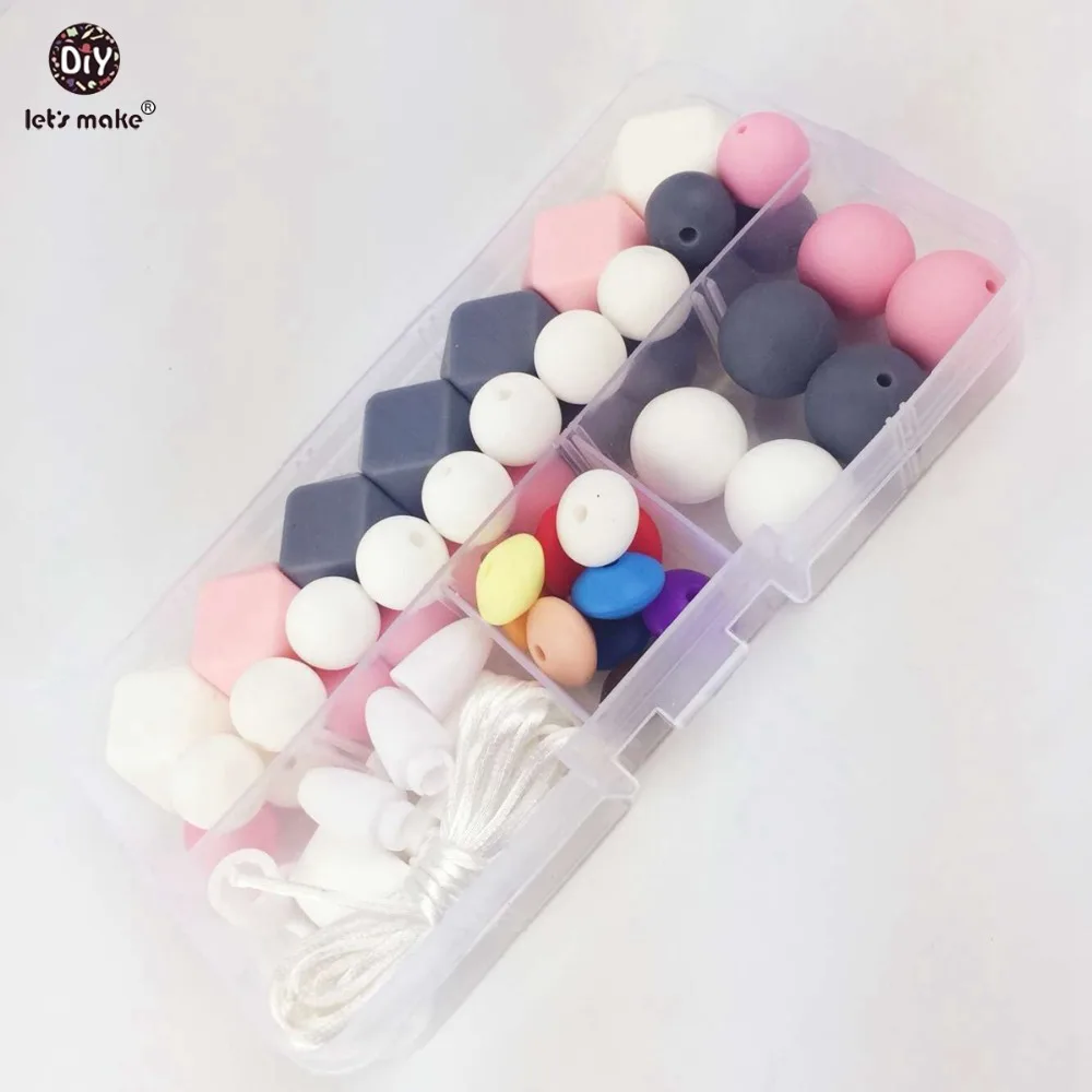 

Let's Make Geometric Silicone Teething Necklace Set Silicone Beads Nursing Necklace Hexagon Silicone Plastic Button Ropes Beads