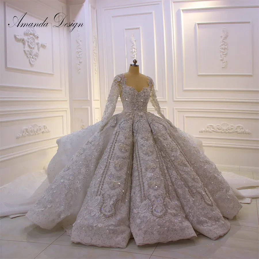 Аманда дизайн robe de mariee courte с длинным рукавом Кристалл 3D цветы Королевский роскошный свадебное платье