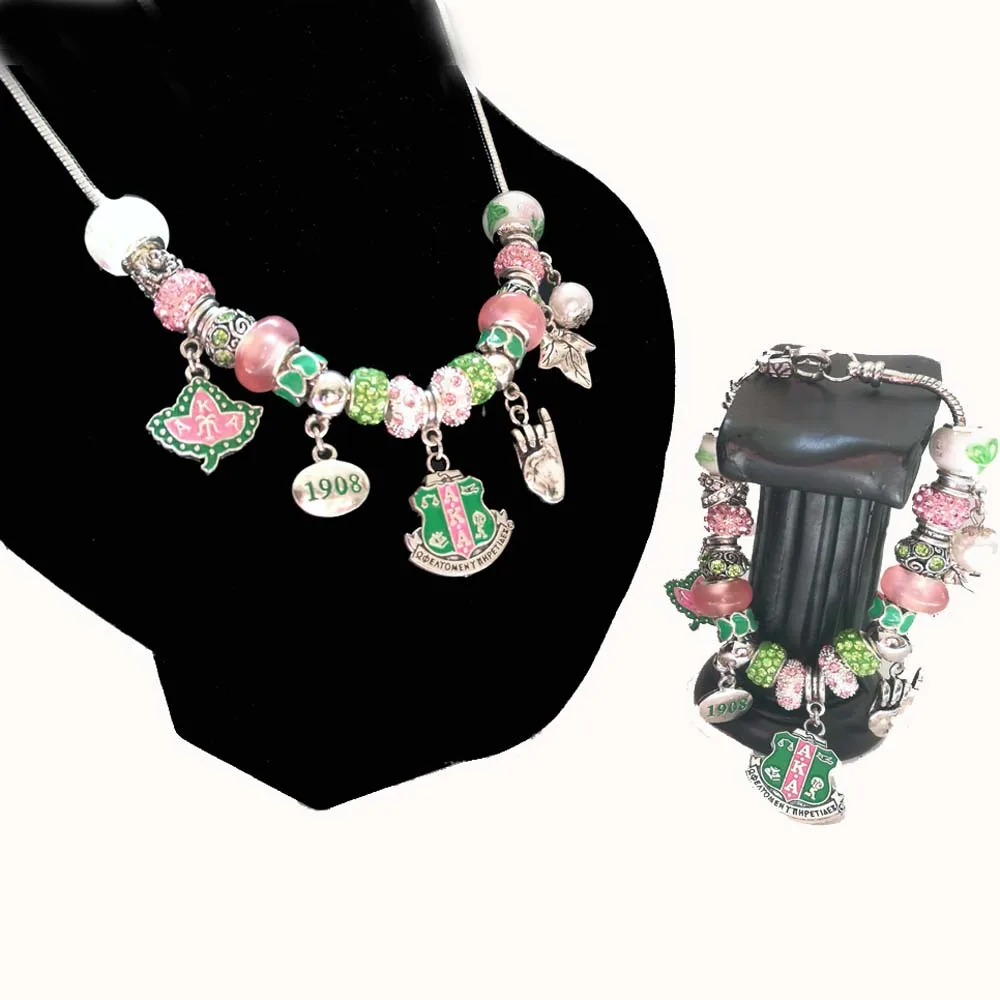 AKA буквы розовый зеленый женский 1908 лист плюща ювелирные подвески - Окраска металла: Necklace W Bracelet