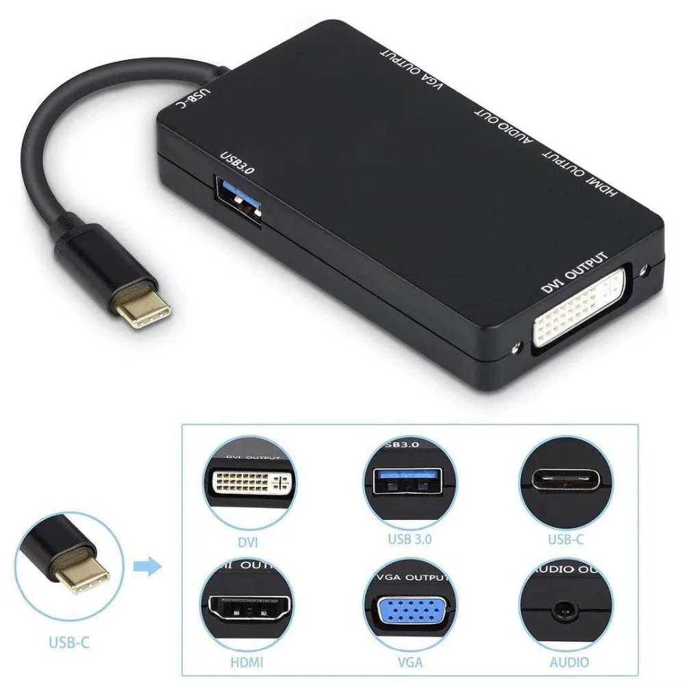 USB-C Hub with HDMI VGA DVI Audio Adapter- 1