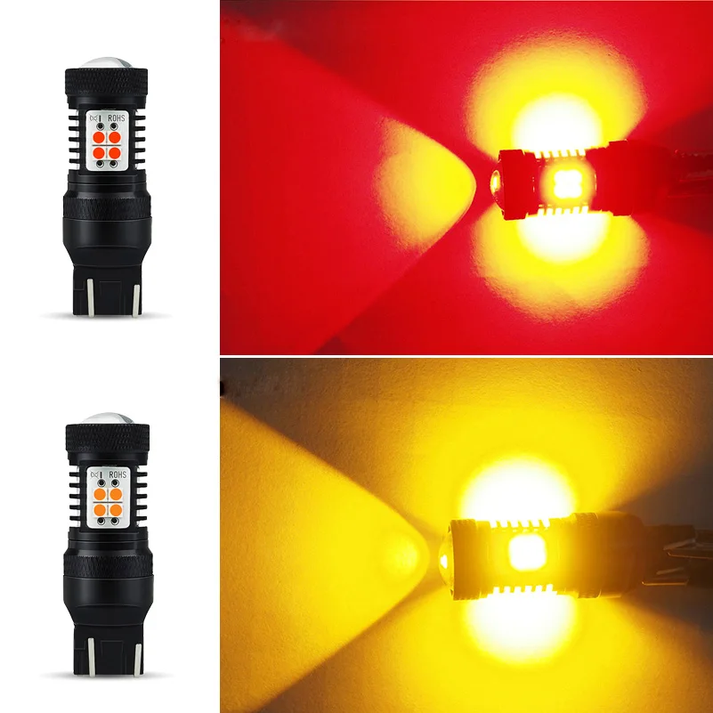 2 шт. T20 W21/5 Вт W21W WY21W 7440 7443 светодиодный светильник лампы 3030 SMD с проектором для автомобилей сигнала поворота светильник s фонарь стоп-сигнала Желтый Красный 12V