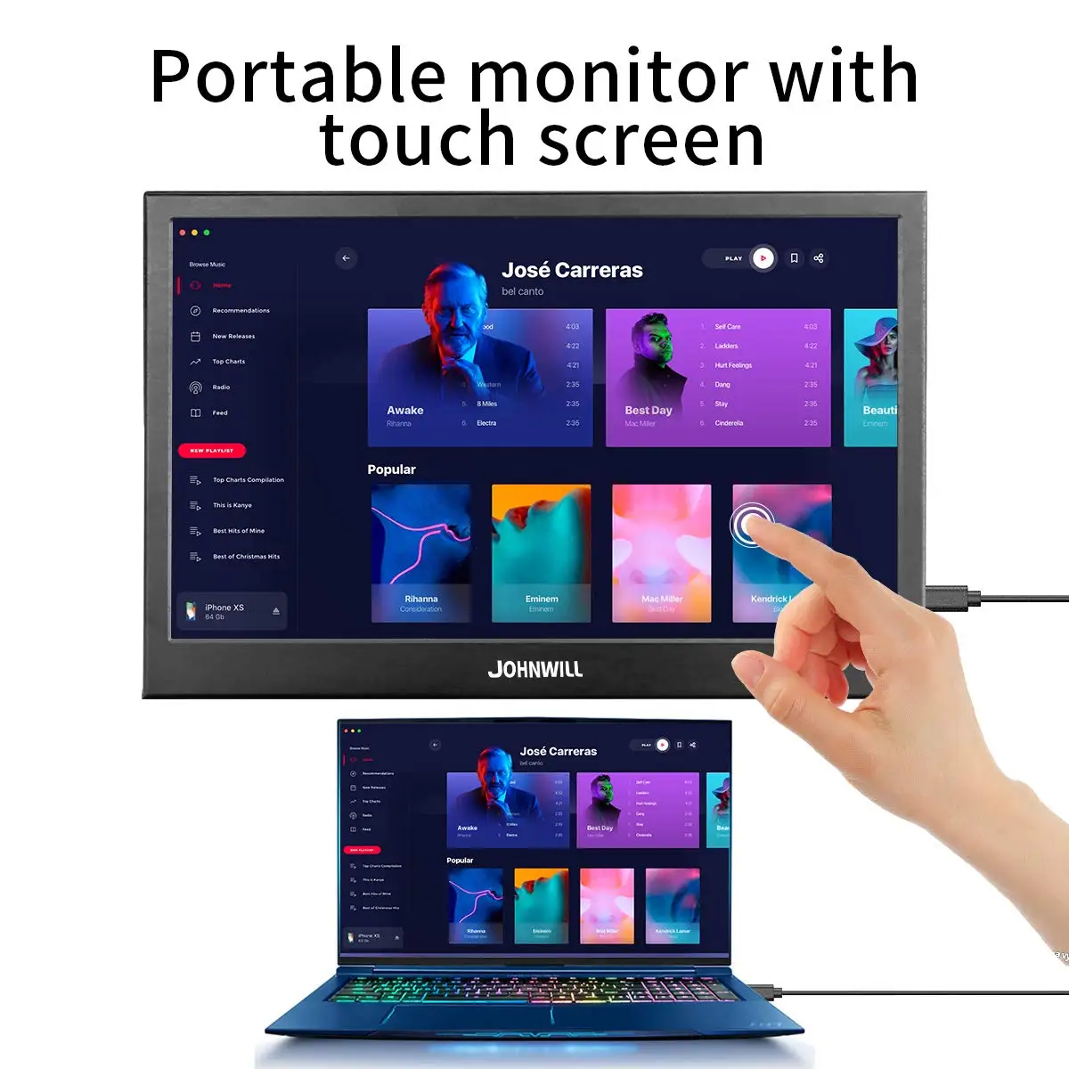 Portable 13.3 inch 2K Touch Screen monitor PC full HD IPS lcd small 15.6 inch monitor 1920x1080 for Raspberry Pi PC PS4 PS3 Xbox