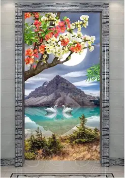 

Custom photo mural 3d wallpaper on a wall Alpine romantic swan lake scenery porch Living room home decor wallpaper for walls 3 d