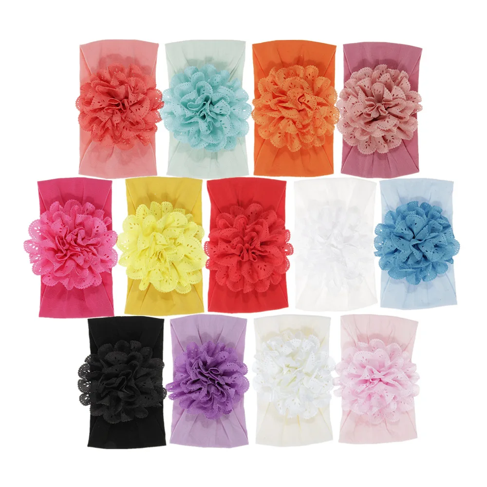 born baby accessories	 New Soft Stretch Eyelet Fabric Flower Baby Headband Newborn Knot Wide Nylon Headwraps Turban Girls Headwear Kids Photo Props car baby accessories