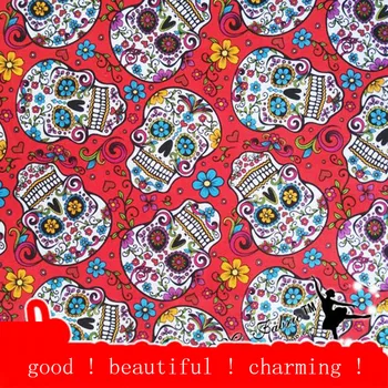 

110cm New Width Skull Fabric 100%Cotton Fabric Patchwork Red Skull Printed Quilting Fabric Sewing Material DIY Clothing Dress