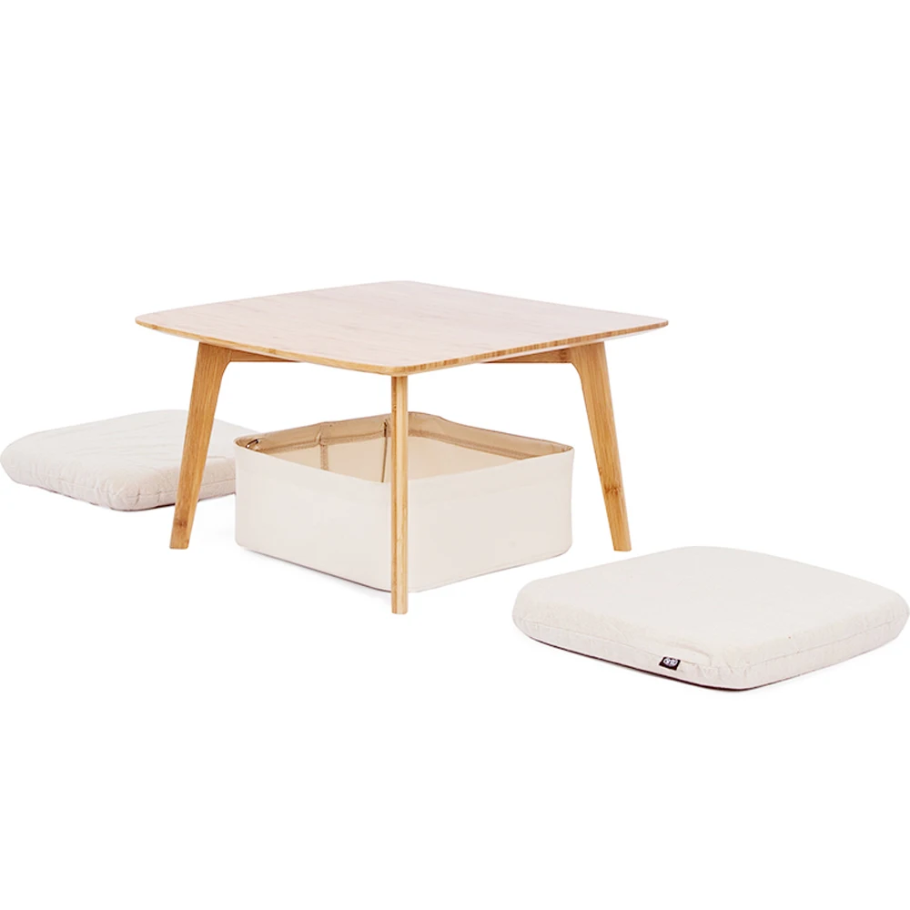 ZEN'S BAMBOO Coffee Table with 2 Cushion and a Storage Basket Japanese Small Table ZEN'S BAMBOO Coffee Table with 2 Cushion and a Storage Basket Japanese Small Table