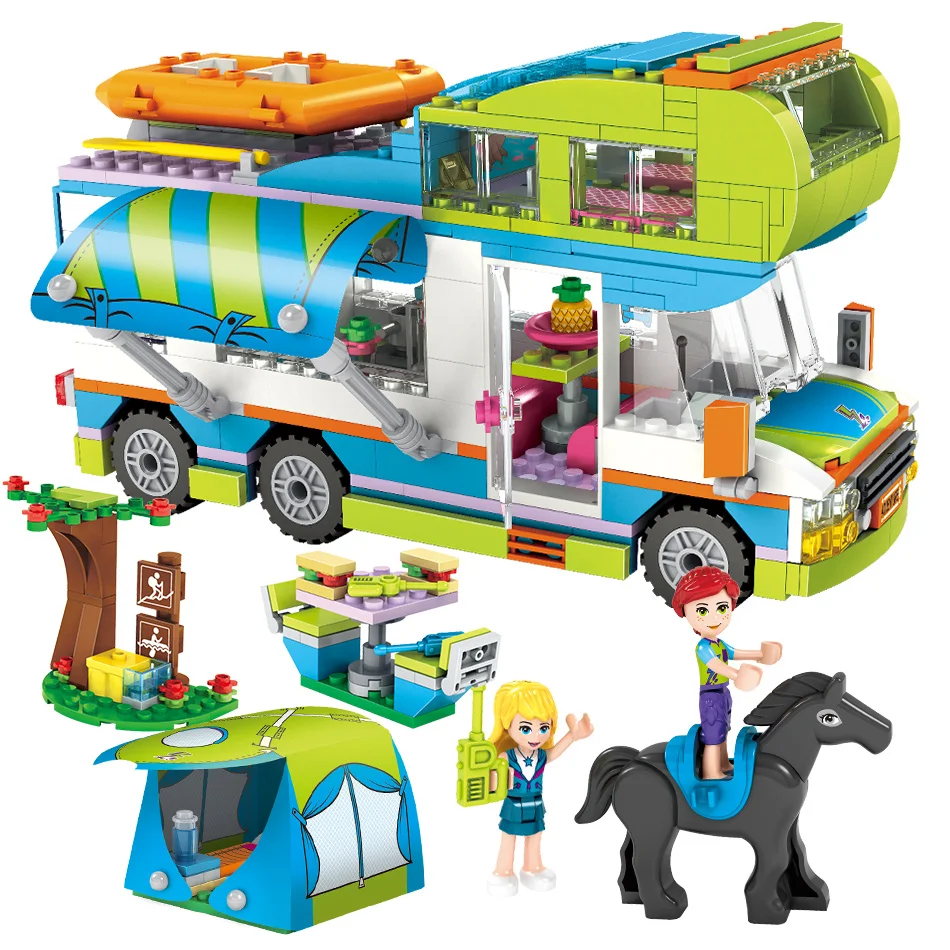 534pcs City Outing Camper Bus Car Girls Figures Building Blocks Compatible Legoed Friends Bricks Educational Toys for Children 