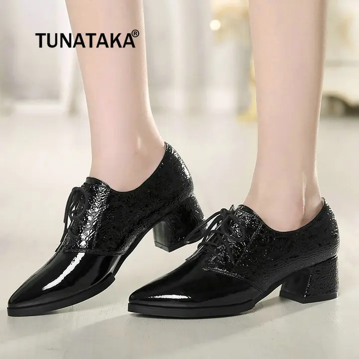 

Women Low Heel Pumps Fashion Lace Up Pointed Toe Office Dress Spring Fall Shoes Blue Wine Red Black