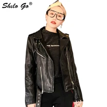 Шило GO кожаная куртка Женская Весенняя мода Овчина натуральная кожа пальто воротник с лацканами заклепки ремень молния Мужская косуха