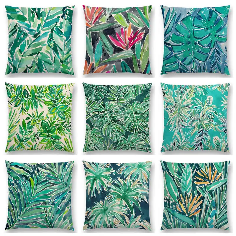 

Watercolor Tropical Jungle Greenery Leaf Cactus Pineapple Prints Beautiful Nature Cushion Cover Decor Sofa Throw Pillow Case