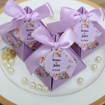

50 pcs/lot Pink/ Purple/ Tiffany Blue Floral Pyramid Wedding Favor Candy Boxes Bridal Shower Baby shower Party Paper Gift Box