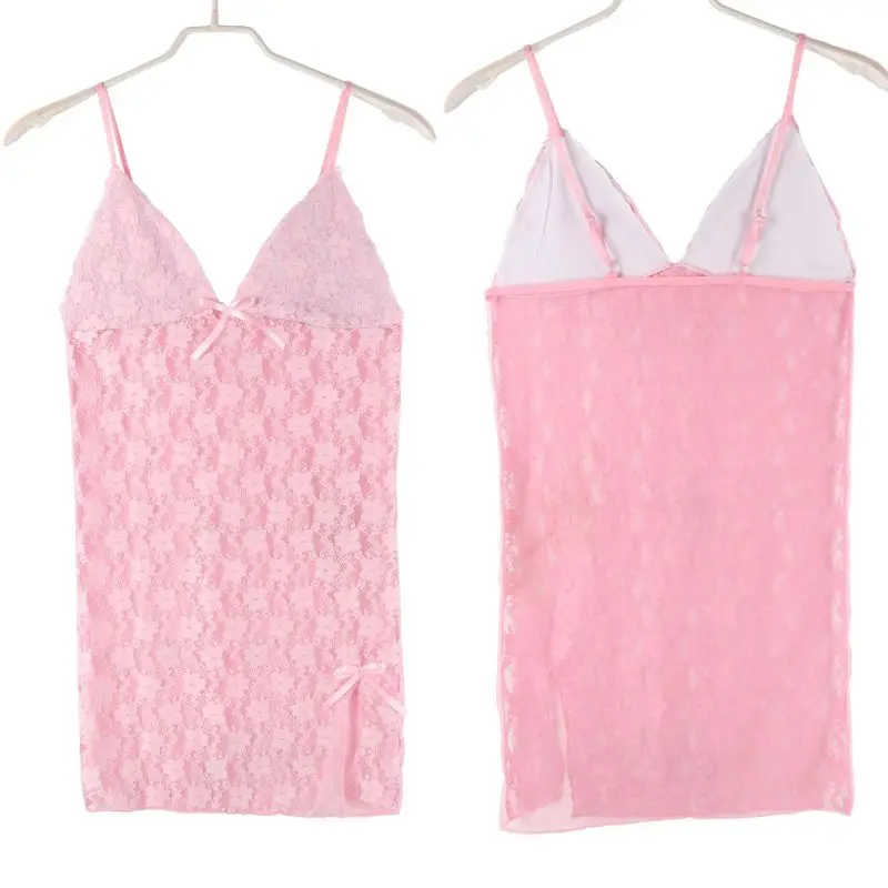 Новые женские кружевные платья, нижнее белье, ночное белье, Babydoll, пижамы, стринги, мини-платье - Цвет: Розовый