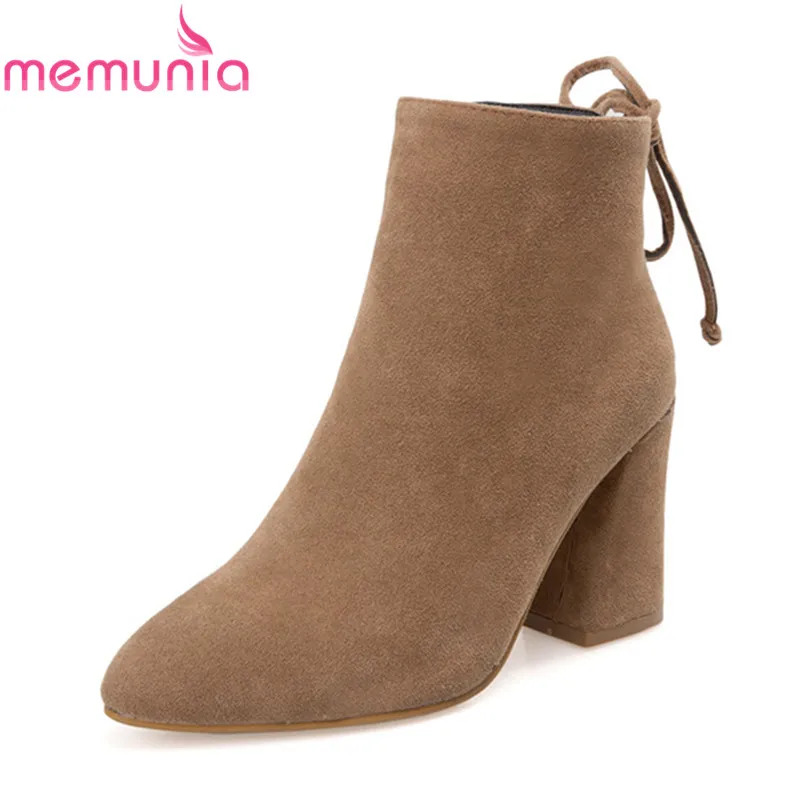 

MEMUNIA 2020 new arrival ladies boots pointed toe with narrow band women's ankle boots 8.5cm thick high heels boots size 33-43