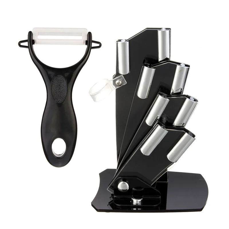 SURVEN 1pc Acrylic Black Kitchen Knife Holder for 3 4 5 6 Knives Peeler Knife Blocks